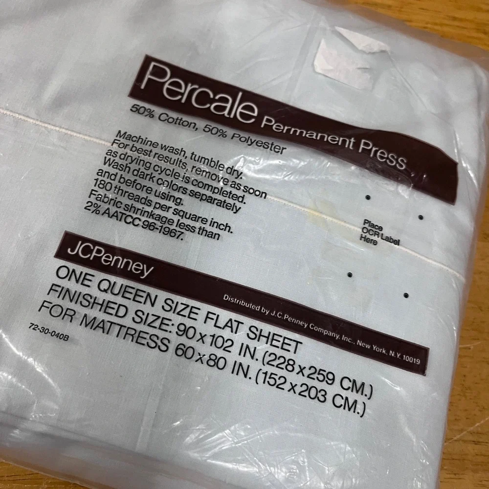 Vtg JCPenney Percale‎ Permanent Press Queen Flat Sheet Pale Blue Retro MCM NOS